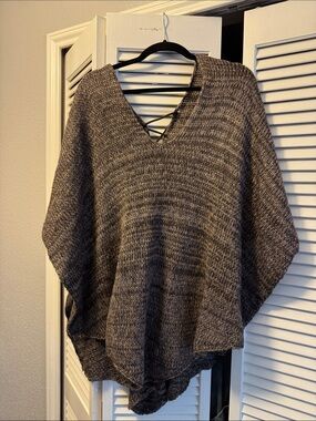 Cozy Gray Marled V-Neck poncho